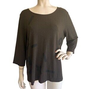 KIM MESSIER Hawaii Brown Black Print Art to Wear Lagenlook Jersey Top Blouse 2X